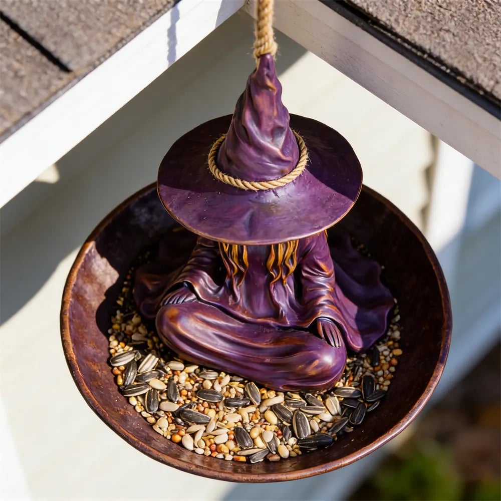 🧙♀️ Handcrafted Meditating Witch Garden Bird Feeder