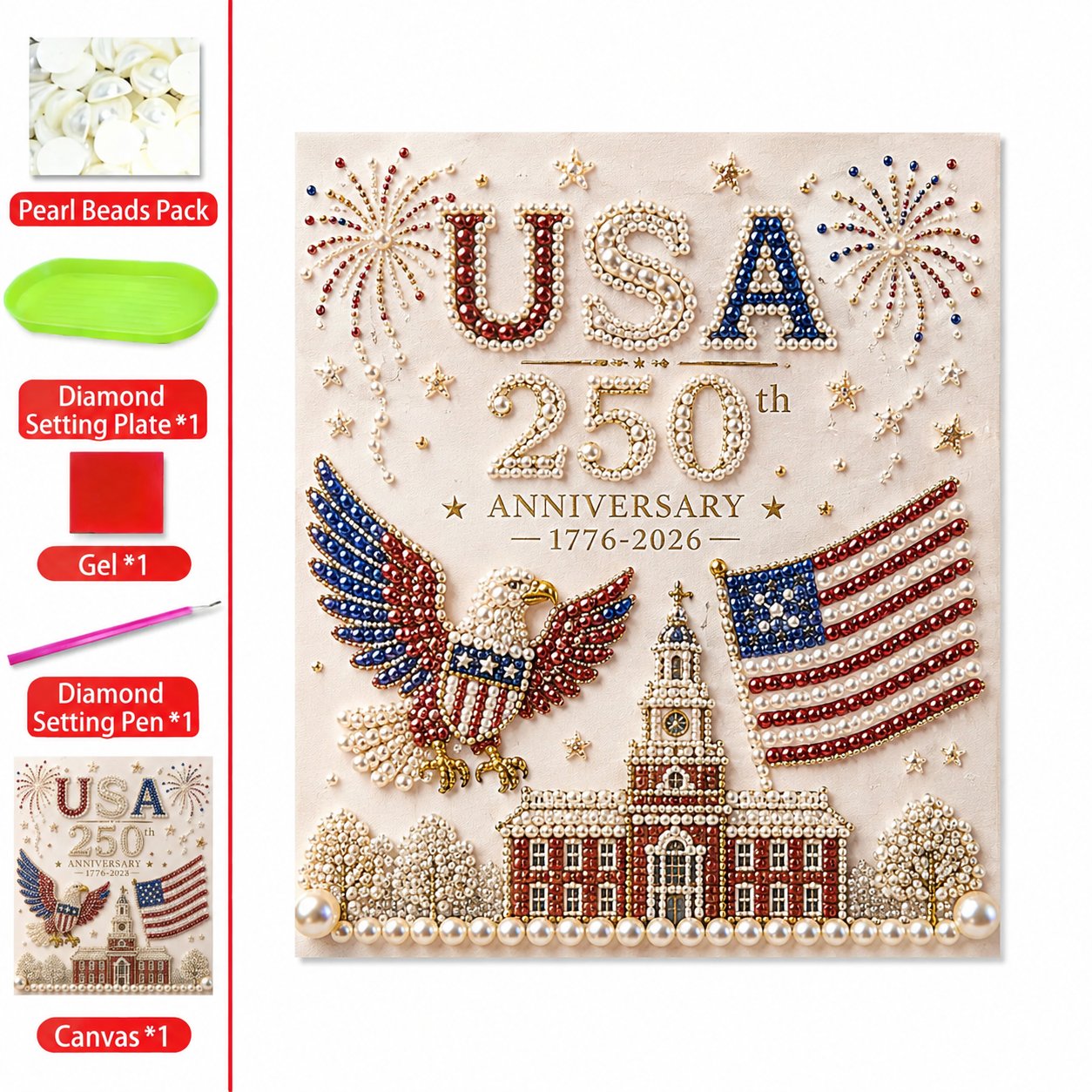 🔥Limited Edition, Only 100 Sets Left! - 🇺🇸 USA 250th Anniversary DIY Pearl Painting Kit ✨❤️‍🔥
