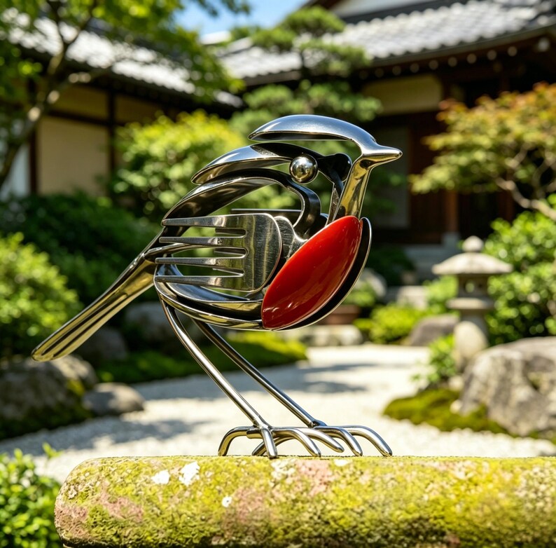 Bring Good Fortune and Beauty into Your Home with the Robin Scrap Metal Art Sculpture 🕊️✨