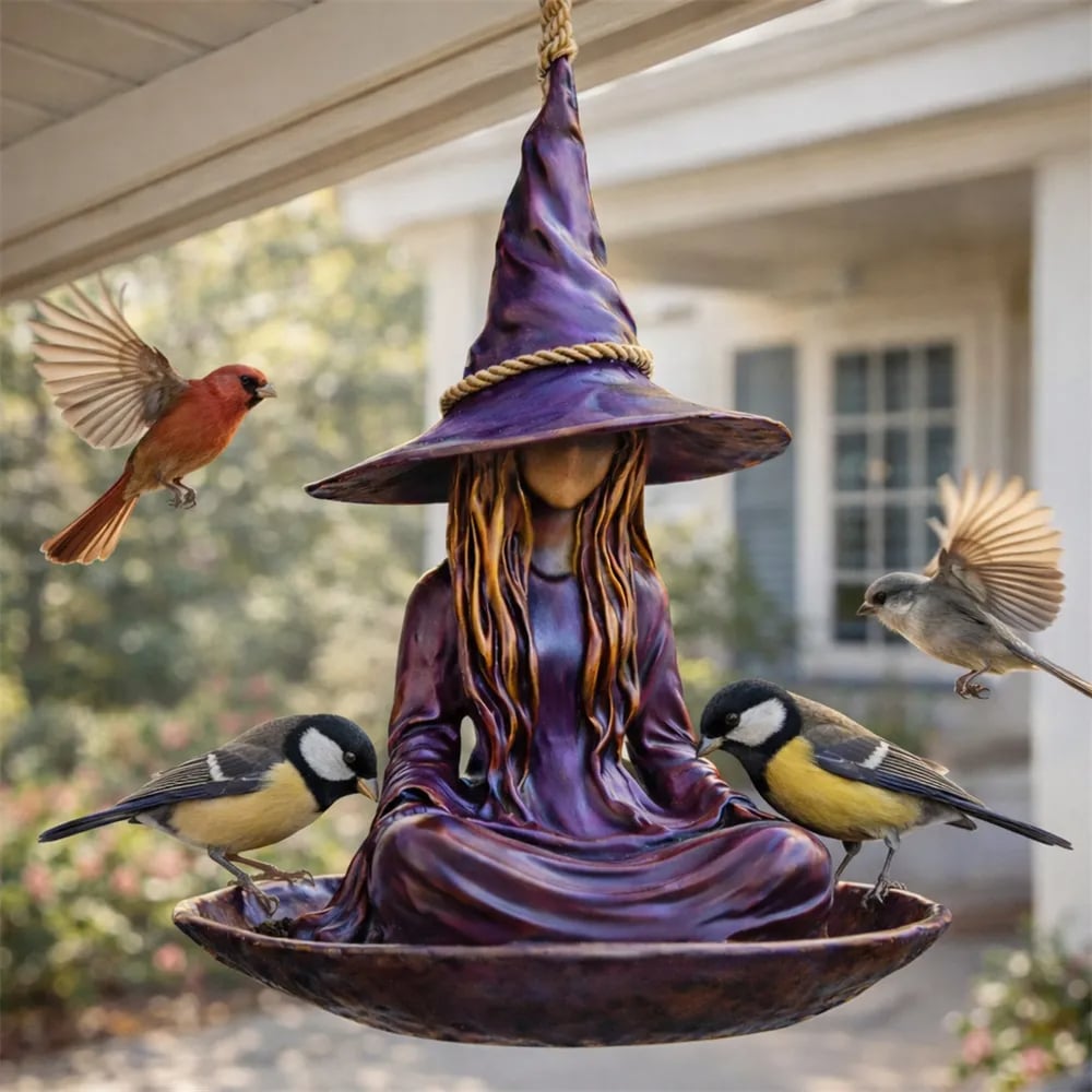 🧙‍♀️ Handcrafted Meditating Witch Garden Bird Feeder