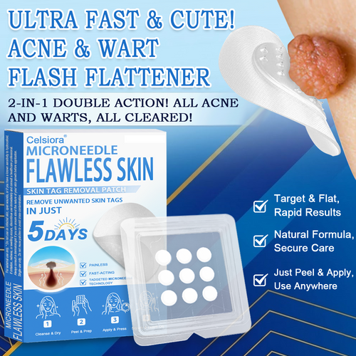 🔥 Celsiora® 2-in-1 Microneedle & Hydrocolloid Patch | Raised Moles,Acne,  Flat Warts & Skin Tags Remover | Improves Wrinkles, Scars & Blemishes | Invisible Pimple Patches for Face & Body
