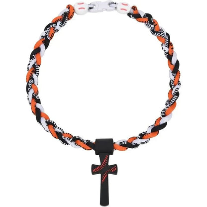 ✝️⚾ Triple-Rope Tornado Baseball Necklace – Cross Charm Pendant with "I CAN DO ALL THINGS PHL4:13"
