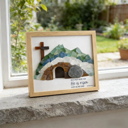 (🎁Last Day 49% OFF)✝️🌊Handcrafted Sea Glass Empty Tomb Resurrection Wall Art – He Is Risen!