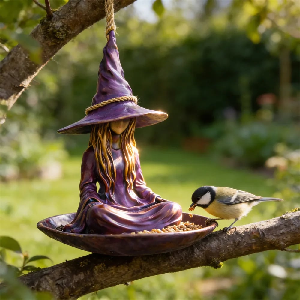🧙‍♀️ Handcrafted Meditating Witch Garden Bird Feeder