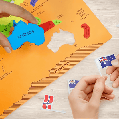 🌍 USA & World Geography Puzzle Set with Flags and Capitals🧩– Educational Geography Jigsaw Toy for Kids Ages 5–12 (STEM Learning Set)-Huihui