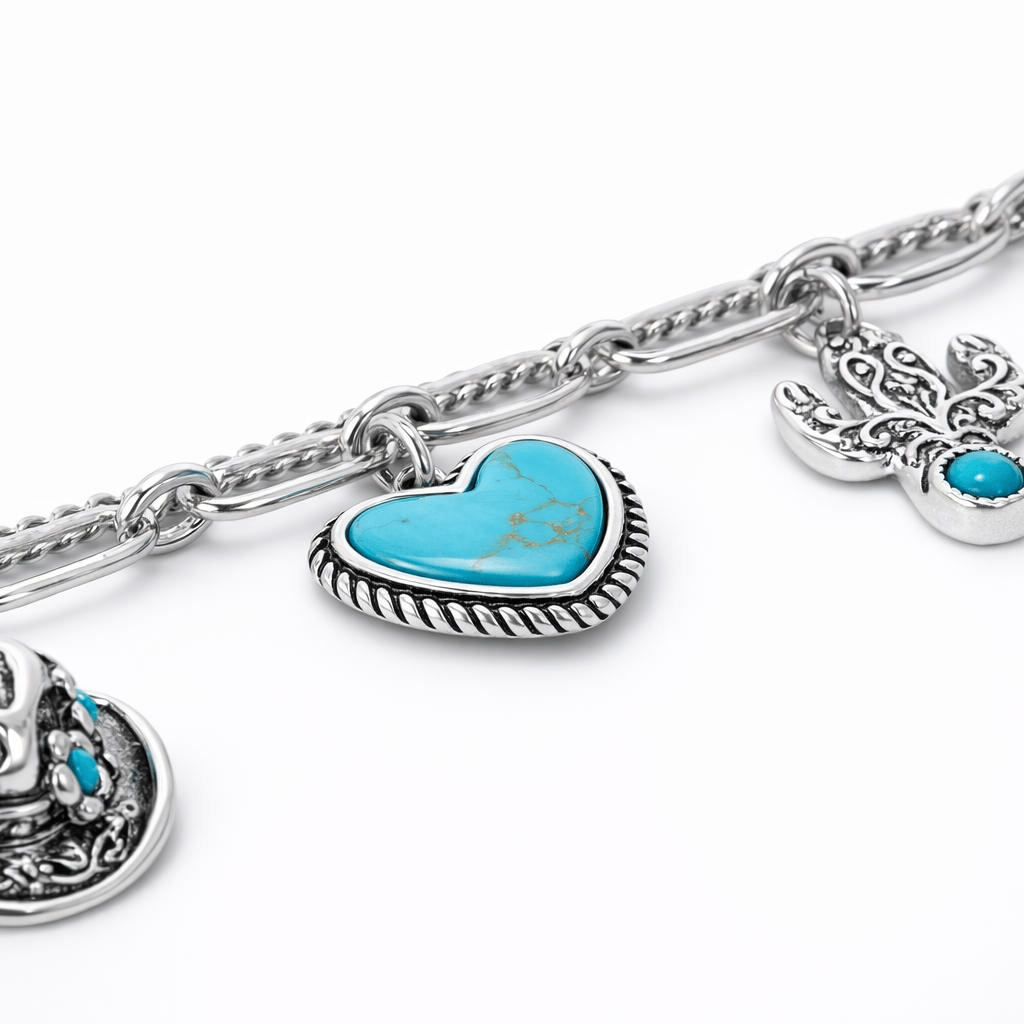 🔥Summer Hot Sale 66% OFF - 🏇🤠Handmade Western Cowboy Charm Bracelet with Boot Hat Cactus & Heart Charms🌵