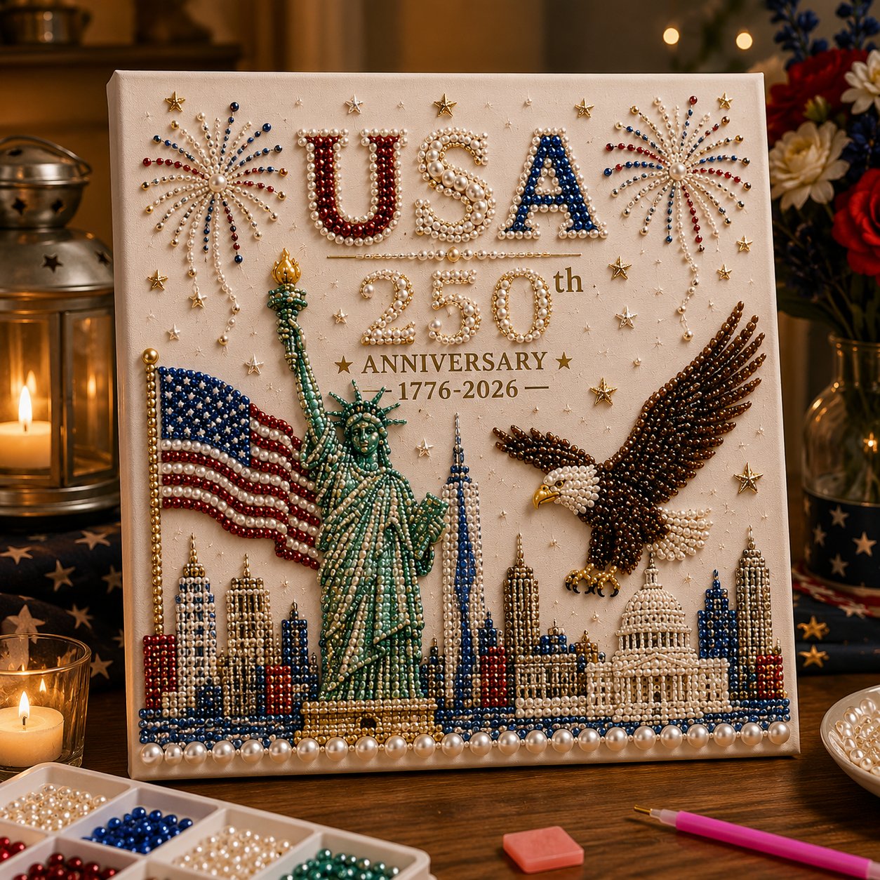 🔥Limited Edition, Only 100 Sets Left! - 🇺🇸 USA 250th Anniversary DIY Pearl Painting Kit ✨❤️‍🔥