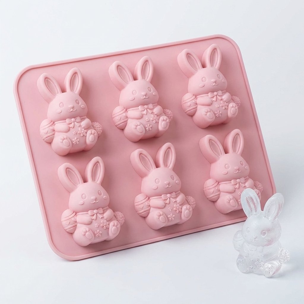 🐰Cute Easter Bunny Silicone Mold – 6-Cavity 3D Ice Cube & Dessert Mold🧊