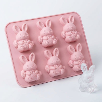 🐰Cute Easter Bunny Silicone Mold – 6-Cavity 3D Ice Cube & Dessert Mold🧊