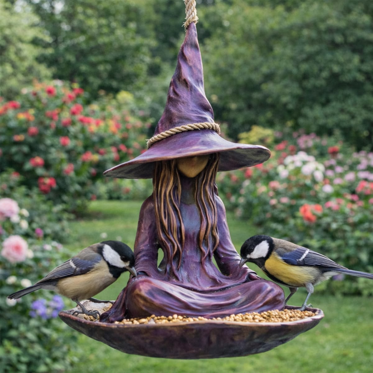 🧙‍♀️ Handcrafted Meditating Witch Garden Bird Feeder