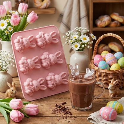 🐰Cute Easter Bunny Silicone Mold – 6-Cavity 3D Ice Cube & Dessert Mold🧊