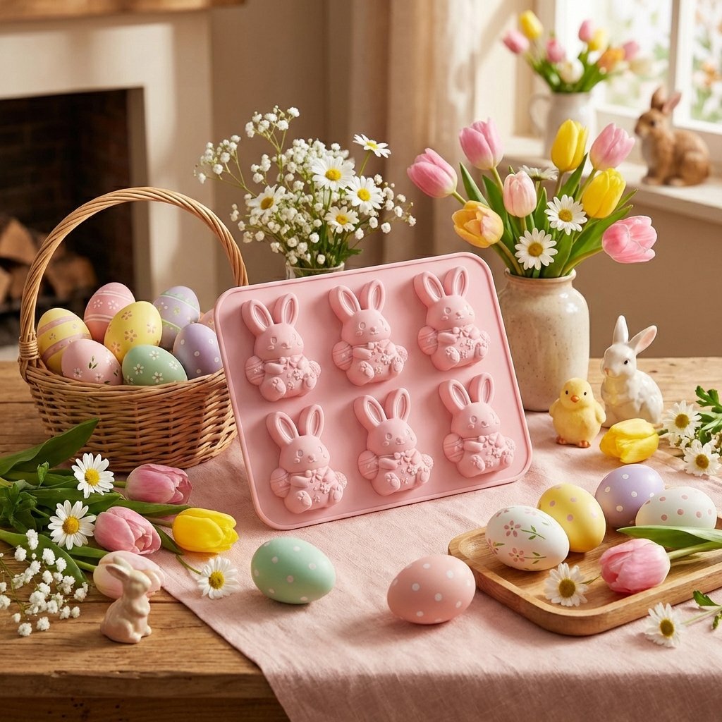 🐰Cute Easter Bunny Silicone Mold – 6-Cavity 3D Ice Cube & Dessert Mold🧊