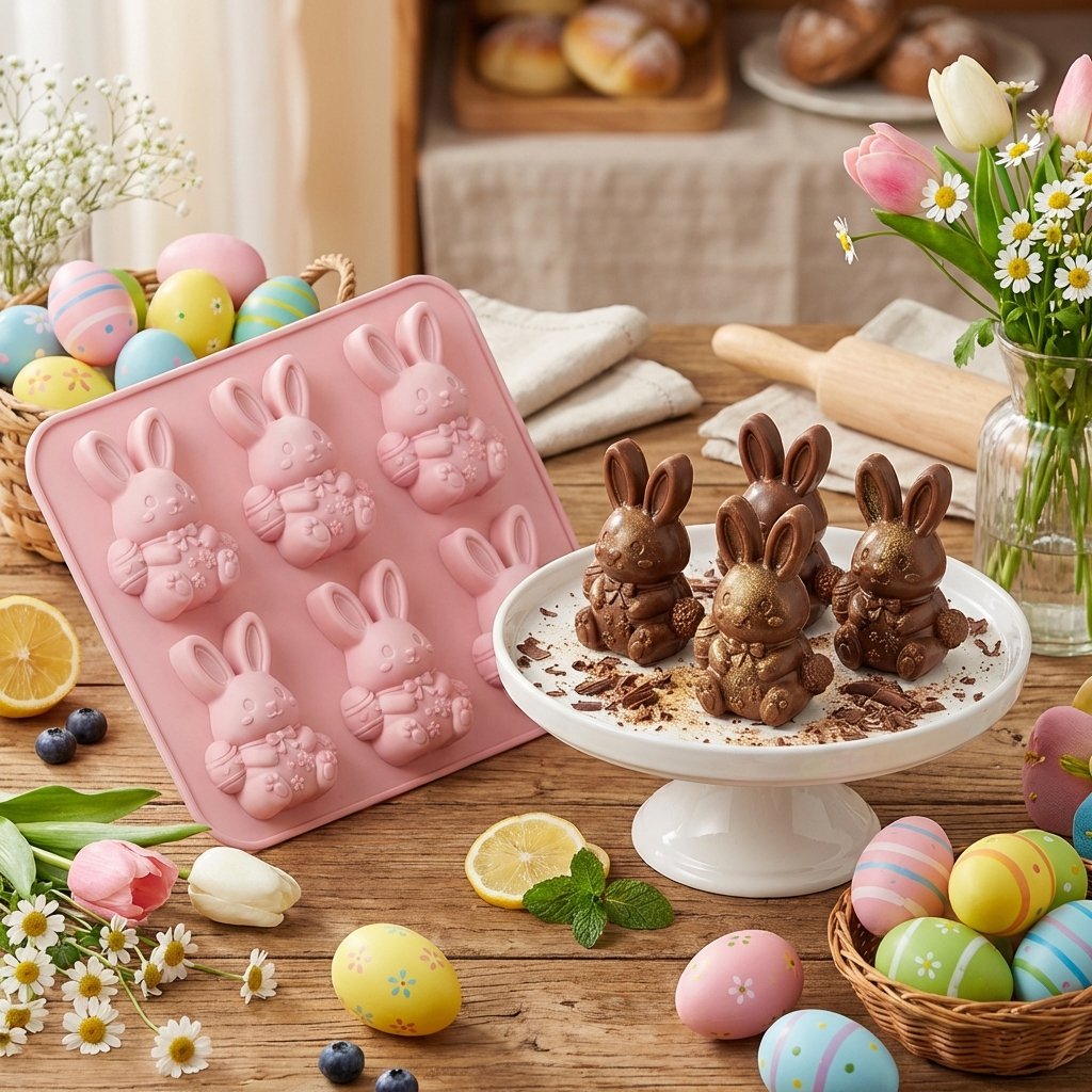 🐰Cute Easter Bunny Silicone Mold – 6-Cavity 3D Ice Cube & Dessert Mold🧊