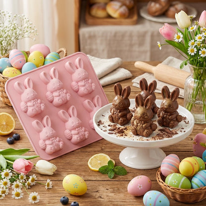 🐰Cute Easter Bunny Silicone Mold – 6-Cavity 3D Ice Cube & Dessert Mold🧊