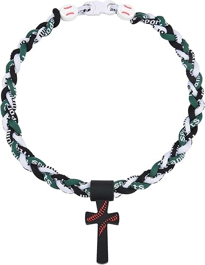 ✝️⚾ Triple-Rope Tornado Baseball Necklace – Cross Charm Pendant with "I CAN DO ALL THINGS PHL4:13"