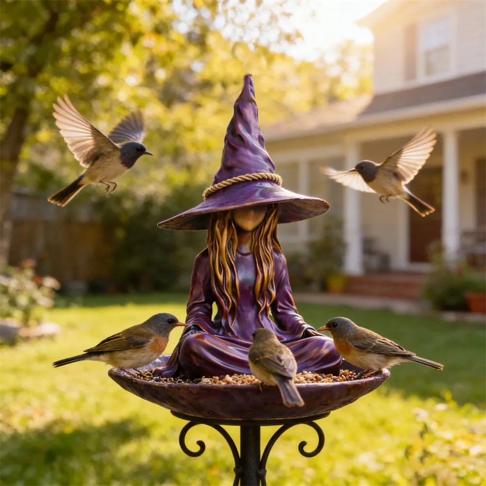 🧙‍♀️ Handcrafted Meditating Witch Garden Bird Feeder