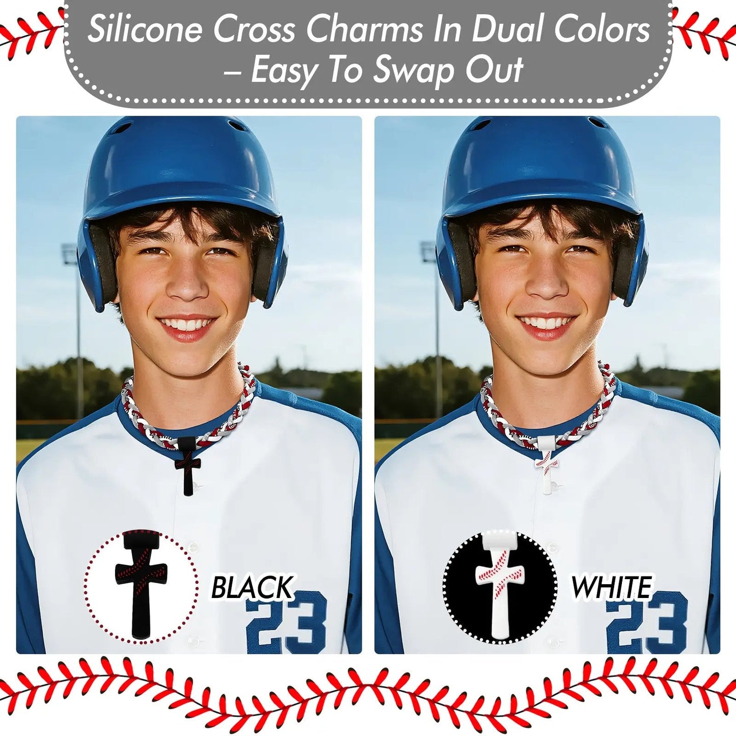 ✝️⚾ Triple-Rope Tornado Baseball Necklace – Cross Charm Pendant with "I CAN DO ALL THINGS PHL4:13"