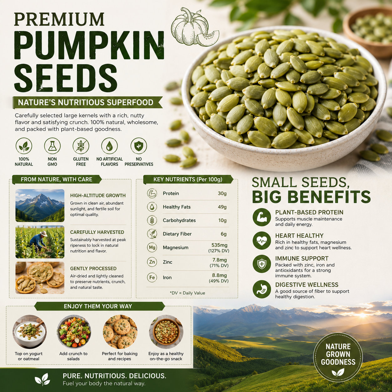 "Premium Roasted Pumpkin Seeds – Crunchy, Healthy, & Perfect for Snacking! 🎃 Limited Time Offer!"