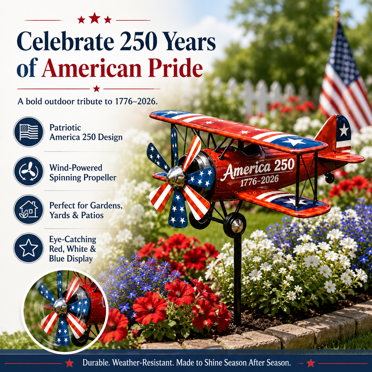 🔥Limited time 55% OFF🔥🇺🇸USA 250 “Liberty Windmill” Patriotic Garden Wind Spinner -✈️ (Free Delivery Fee)