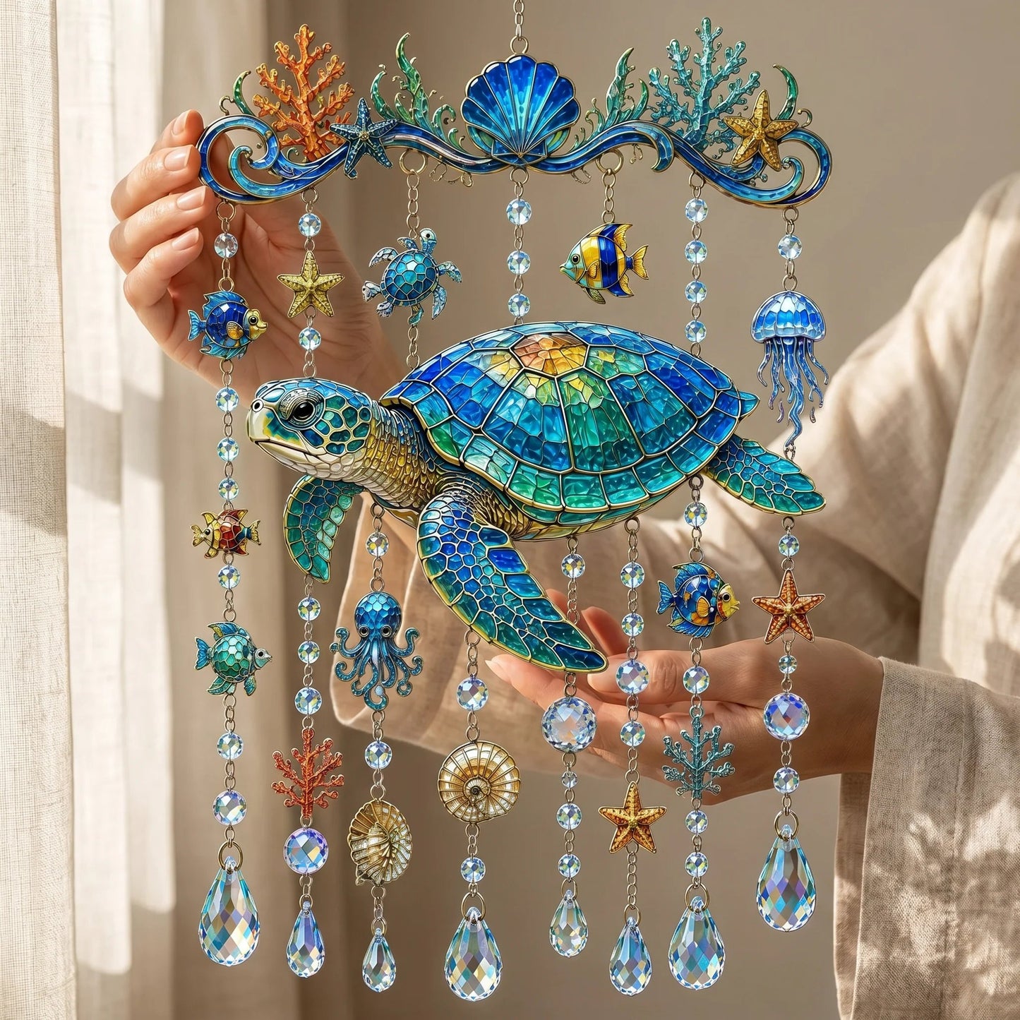 🐋 Ocean-Themed Crystal Wind Chime – Bring the Ocean Glow to Your Garden-Huihui