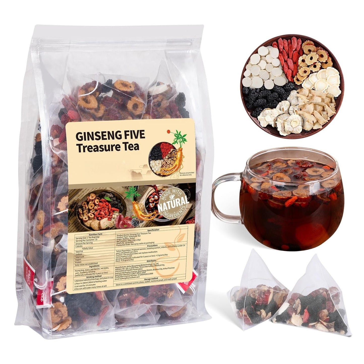 KIDNEY TEA FORMULA GINSENG - FIVE TREASURE TEA :Good for health, improves kidney conditions and function better