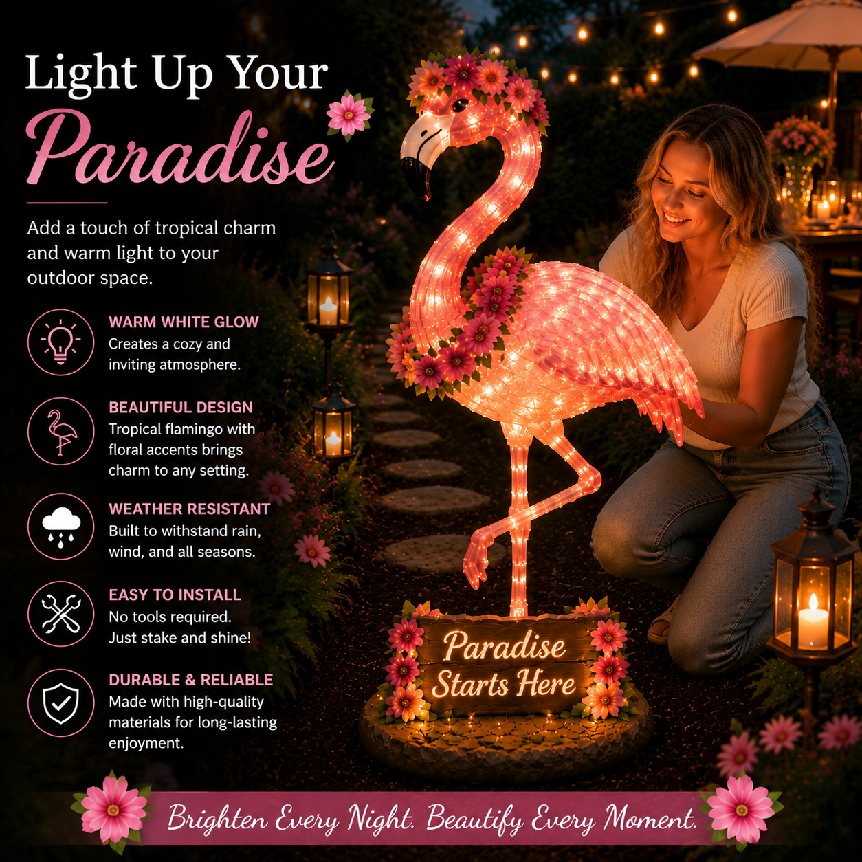🦩✨ Flamingo Glow Garden Sculpture ✨🦩  🌿💡 Bring Your Garden to Life with Magical Glow 💡🌿