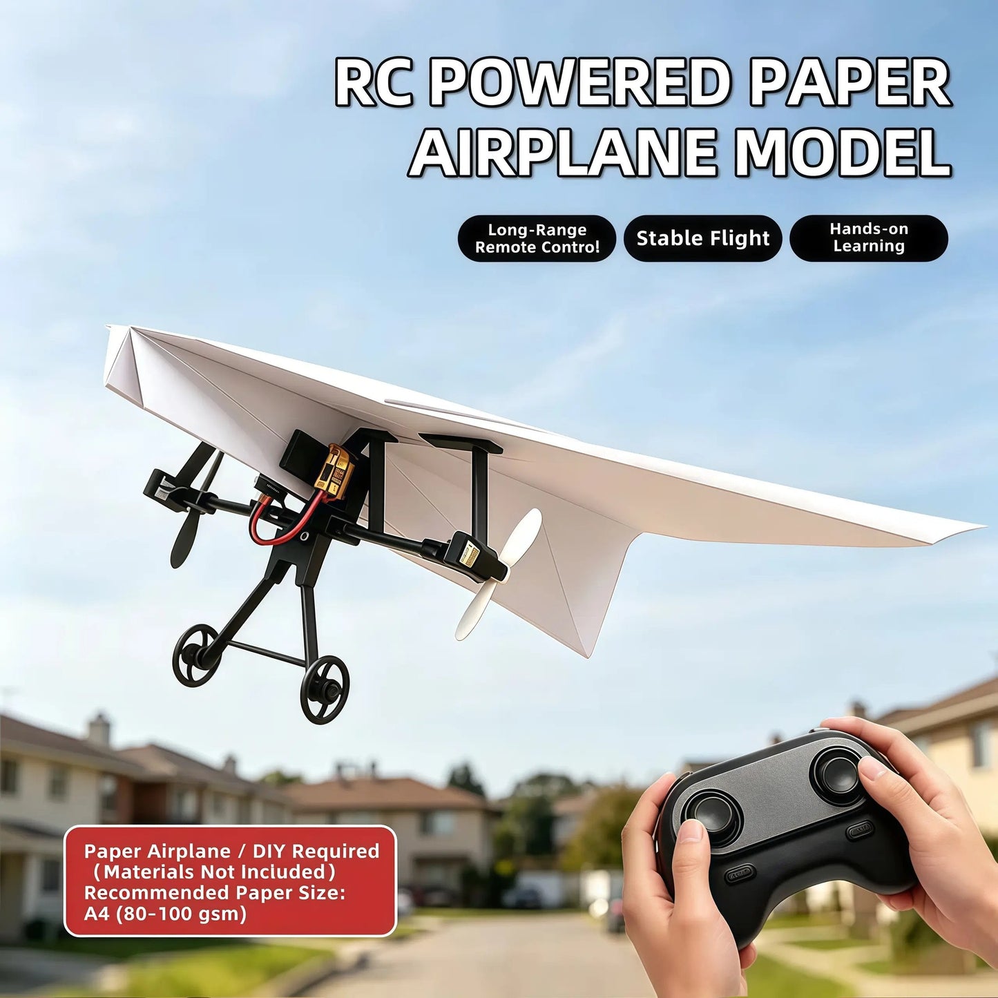Hotfree Power-Up RC Paper Airplane Kit ✈️⚡ with Gyro Stabilizer – DIY Electric Remote Control Plane  Dual Propellers 🔄 | Lightweight 🪶 | Foldable Design 📦 | STEM Fun 🧠