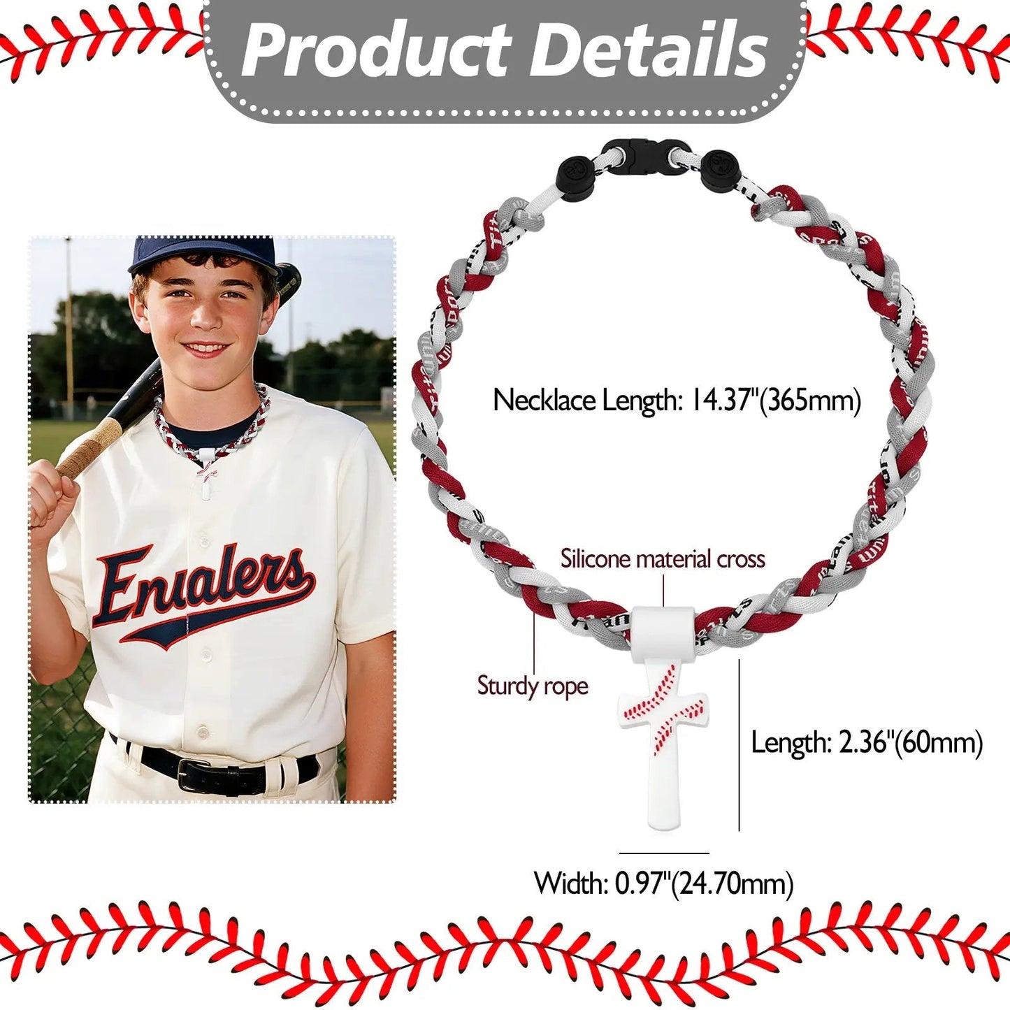 ✝️⚾ Triple-Rope Tornado Baseball Necklace – Cross Charm Pendant with "I CAN DO ALL THINGS PHL4:13"