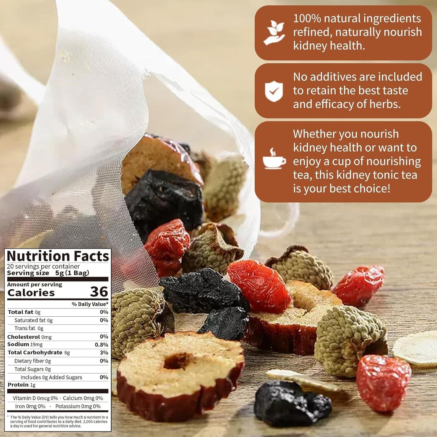 KIDNEY TEA FORMULA GINSENG - FIVE TREASURE TEA :Good for health, improves kidney conditions and function better