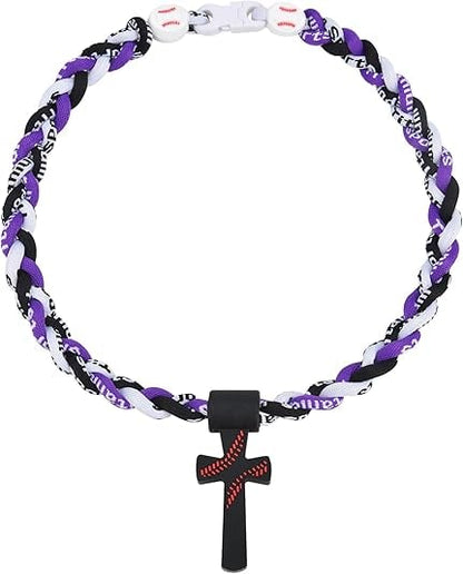 ✝️⚾ Triple-Rope Tornado Baseball Necklace – Cross Charm Pendant with "I CAN DO ALL THINGS PHL4:13"