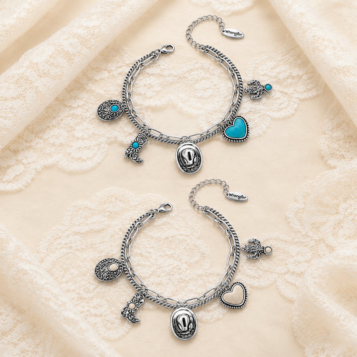 🔥Summer Hot Sale 66% OFF - 🏇🤠Handmade Western Cowboy Charm Bracelet with Boot Hat Cactus & Heart Charms🌵