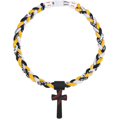 ✝️⚾ Triple-Rope Tornado Baseball Necklace – Cross Charm Pendant with "I CAN DO ALL THINGS PHL4:13"