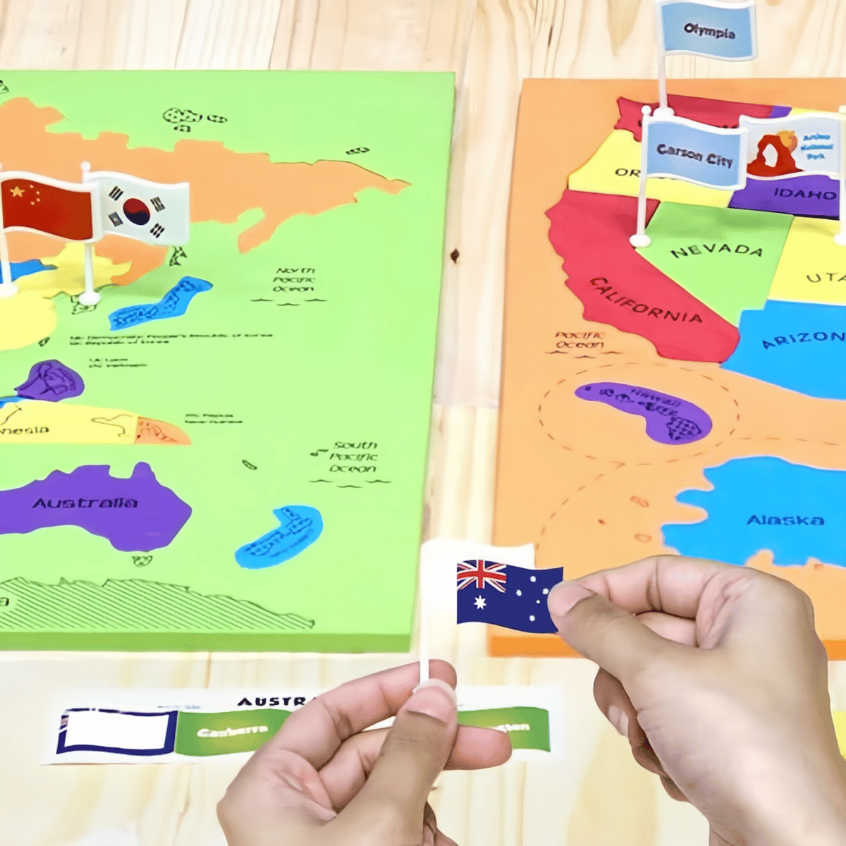 🌍 USA & World Geography Puzzle Set with Flags and Capitals🧩– Educational Geography Jigsaw Toy for Kids Ages 5–12 (STEM Learning Set)-Huihui
