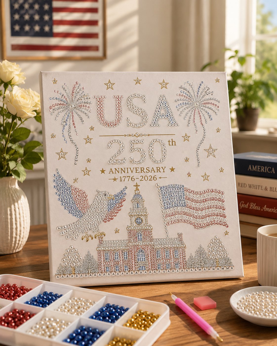 🔥Limited Edition, Only 100 Sets Left! - 🇺🇸 USA 250th Anniversary DIY Pearl Painting Kit ✨❤️‍🔥