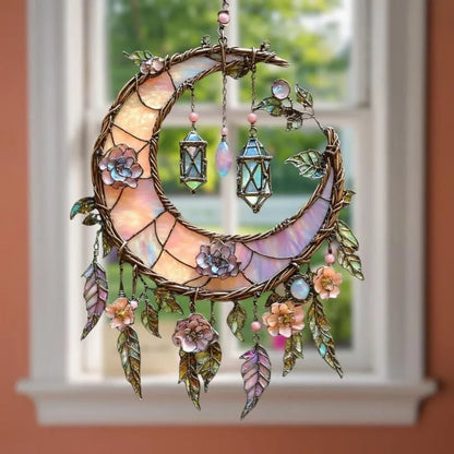 🔥🔥New Year 50% Off--🌙Hand-Painted Moon and Floral Window Decor💖