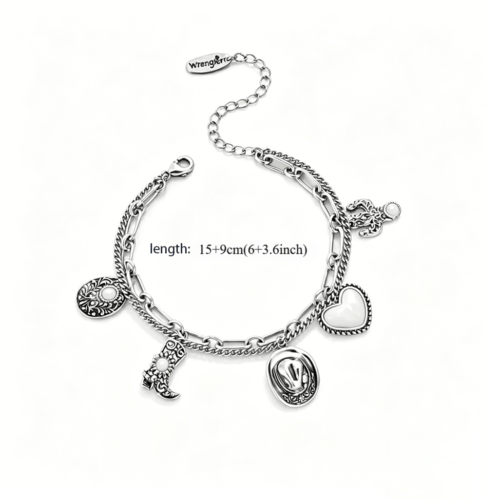 🔥Summer Hot Sale 66% OFF - 🏇🤠Handmade Western Cowboy Charm Bracelet with Boot Hat Cactus & Heart Charms🌵