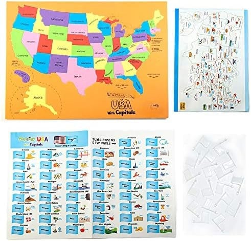 🌍 USA & World Geography Puzzle Set with Flags and Capitals🧩– Educational Geography Jigsaw Toy for Kids Ages 5–12 (STEM Learning Set)-Huihui