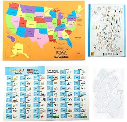 🌍 USA & World Geography Puzzle Set with Flags and Capitals🧩– Educational Geography Jigsaw Toy for Kids Ages 5–12 (STEM Learning Set)-Huihui