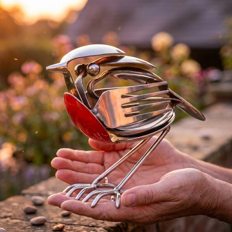 Bring Good Fortune and Beauty into Your Home with the Robin Scrap Metal Art Sculpture 🕊️✨