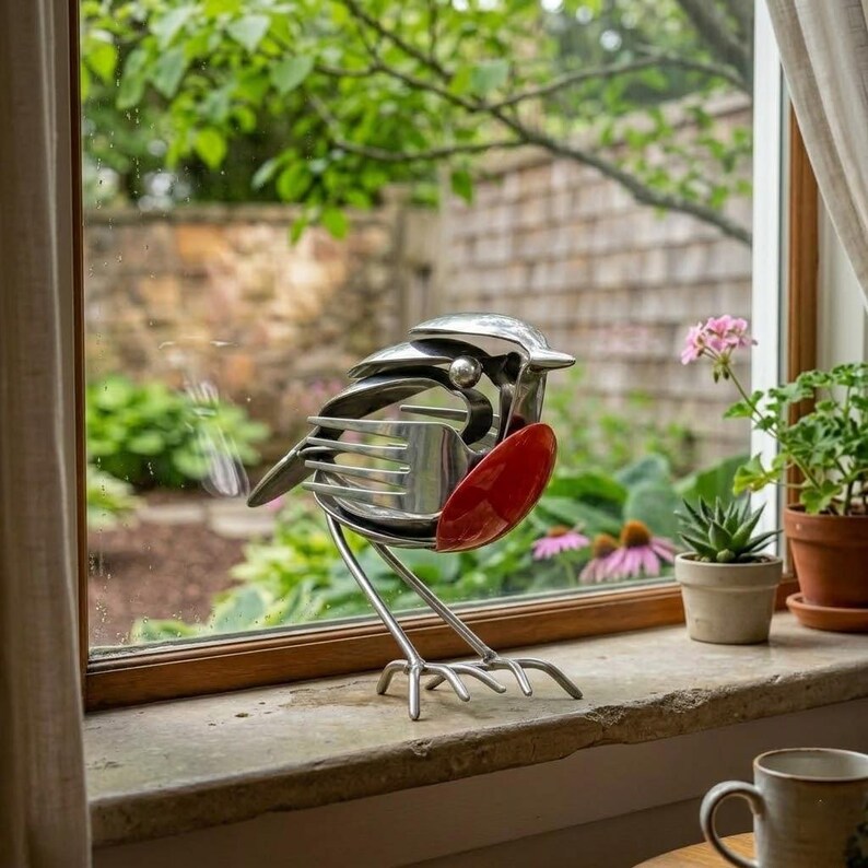 Bring Good Fortune and Beauty into Your Home with the Robin Scrap Metal Art Sculpture 🕊️✨