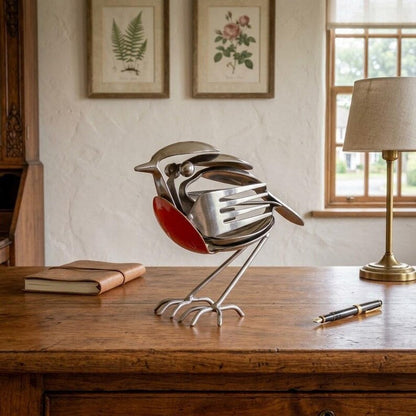 Bring Good Fortune and Beauty into Your Home with the Robin Scrap Metal Art Sculpture 🕊️✨