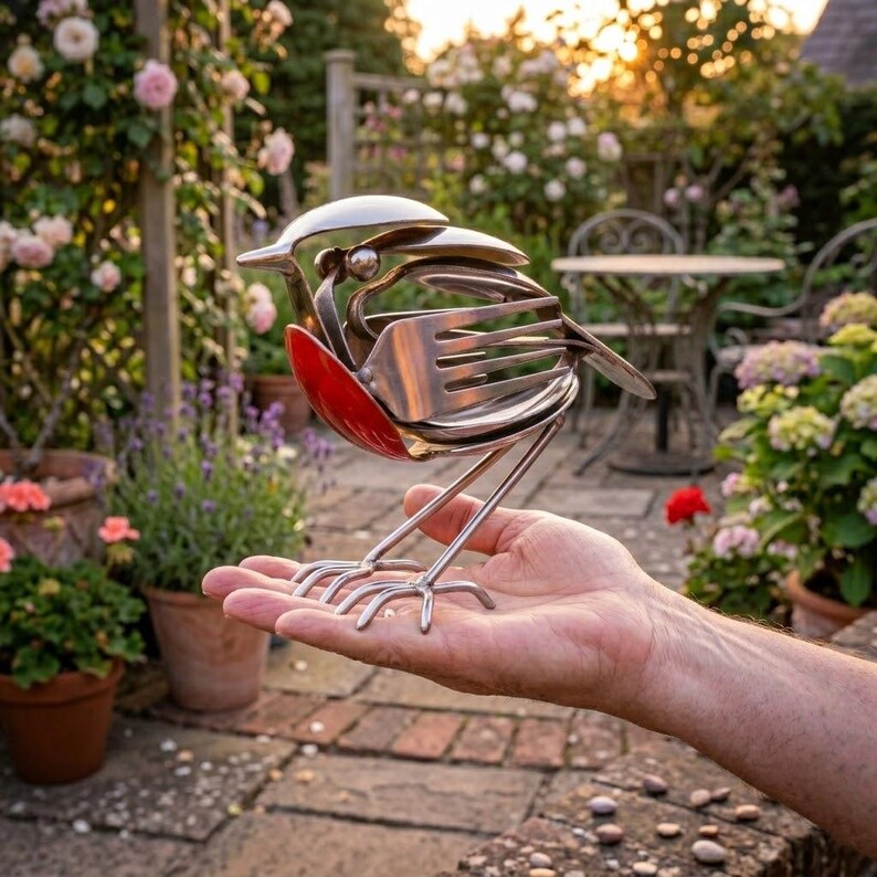 Bring Good Fortune and Beauty into Your Home with the Robin Scrap Metal Art Sculpture 🕊️✨